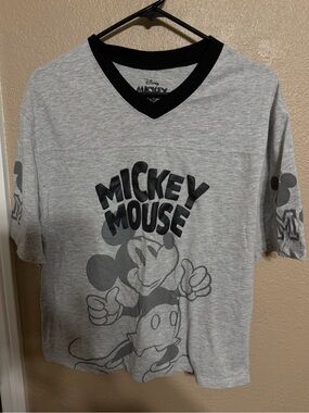 Disney Grey Mickey Mouse Crop Top with Black Trim